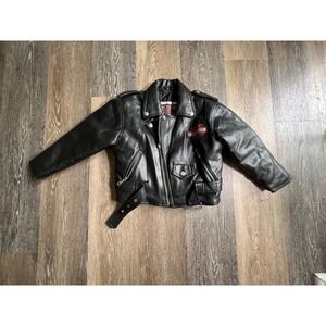 Harley-Davidson Biker Jacket Kids Black Good Faux Leather Moto Embroidered Patch